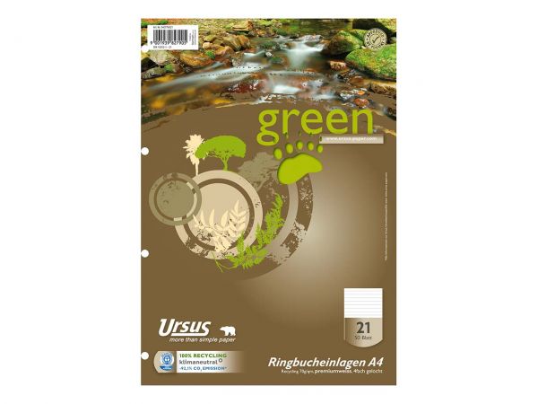 Ursus Ringbucheinlage "green" DIN A4 liniert, 50 Blatt